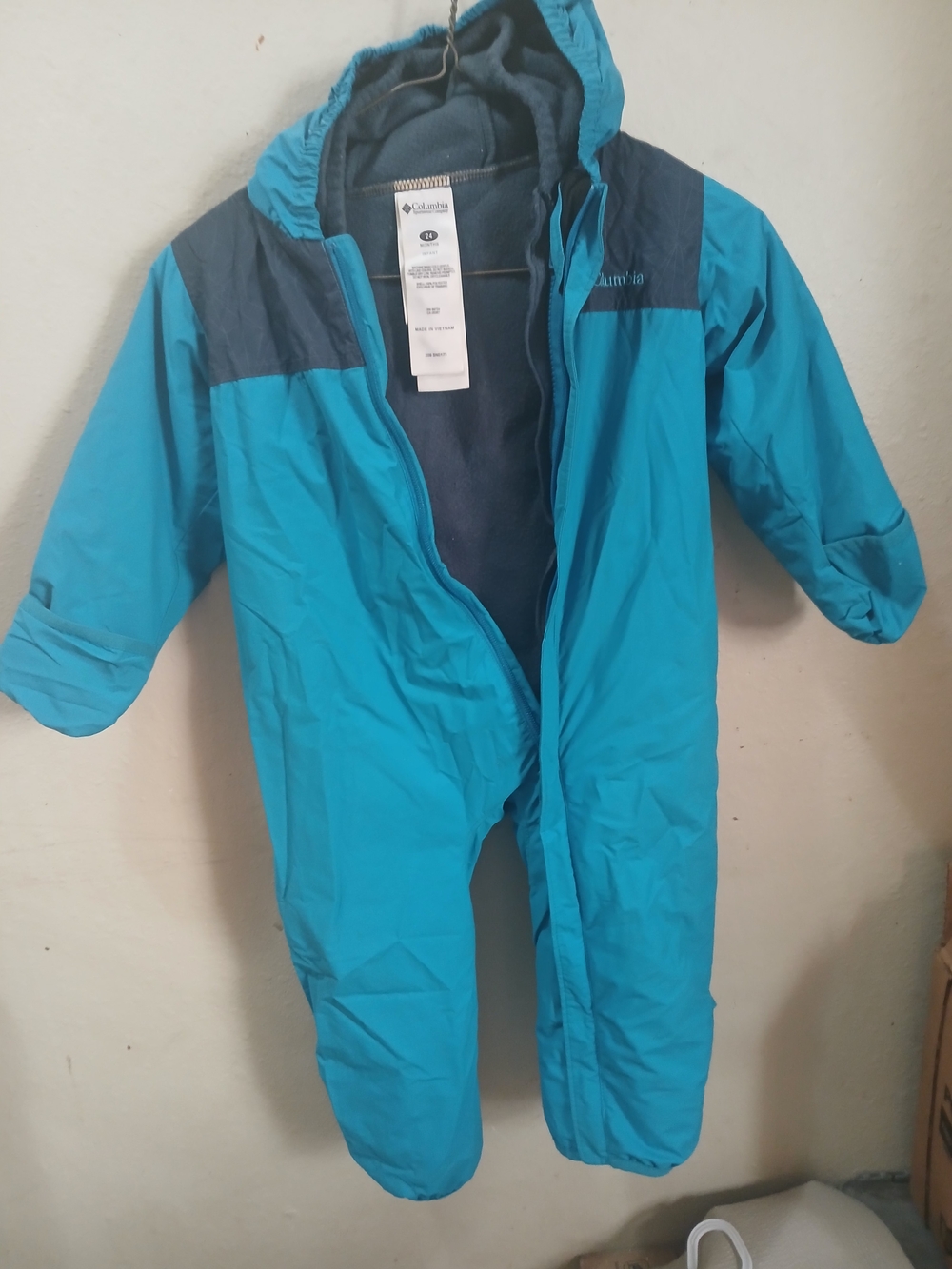 Columbia Kids Teal Hooded One-Piece Snowsuit Double Zip Two Pieces